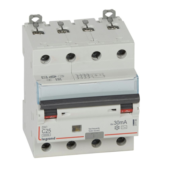 LEGRAND - Disjoncteur Différentiel  DX3  4P - 25A - 30MA - AC - 411188
