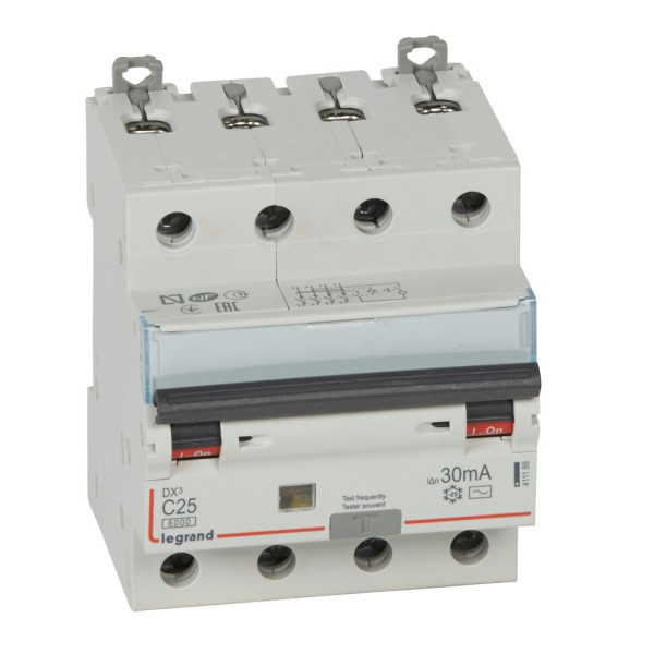 LEGRAND - Disjoncteur Différentiel  DX3  4P - 25A - 30MA - AC - 411188