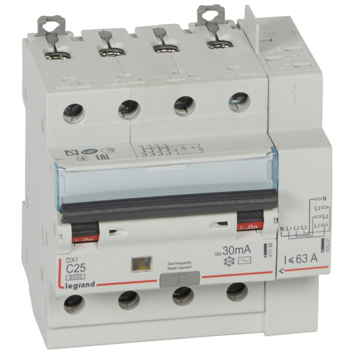 LEGRAND - Disjoncteur différentiel DX3 4P - 25A - 30ma - AC - 411199