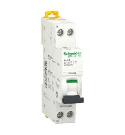 Schneider - Acti9 iDT40T - Disjoncteur - 1P+N - 20A - courbe C - 4500A/6kA - Réf : A9P22620