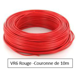 FIL HO7VR 6 mm2 rigide - Rouge - COURONNE DE 10M
