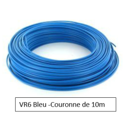 Fil HO7VR 6 mm2 rigide - Bleu - COURONNE DE 10M