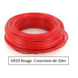 Fil HO7VR 10 mm2 rigide - Rouge - COURONNE DE 10M