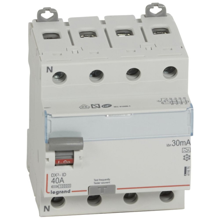 Legrand - Inter diff DX3 - ID 4P 40A - 30mA - A - Réf : 411666