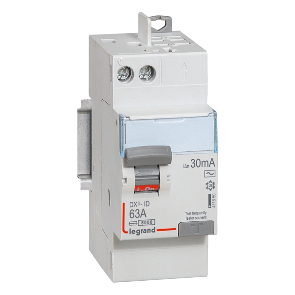 LEGRAND - Inter différentiel DX3 2P - 63A - 30mA - Type AC - Départ Haut  Auto - Réf. :411650