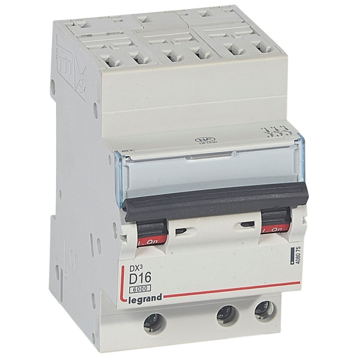 Legrand - Disjoncteur DX³6000 10kA arrivée auto départ vis 3P - 16A - courbe D - Réf : 408075