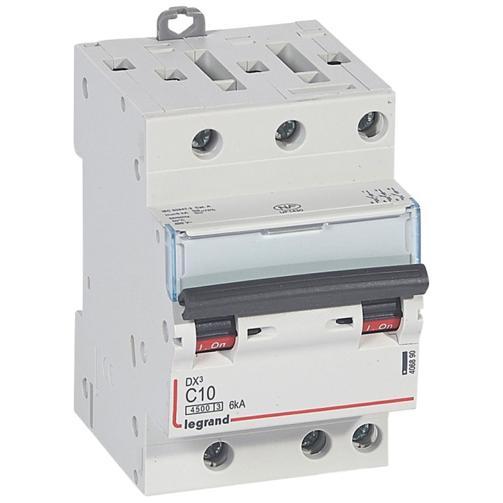 Legrand - Disjoncteur DX³ 4500 - vis/vis - 3P - 400 V~ - 10A - 6kA - courbe C - 406890