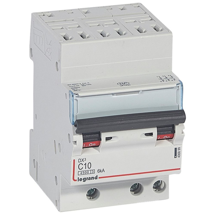 Legrand - Disjoncteur DNX³4500 6kA arrivée automatique sortie à vis - tripolaire 400V~ 10A courbe C - Réf : 406899