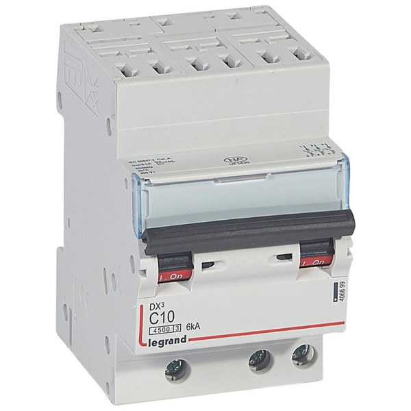 Legrand - Disjoncteur DNX³4500 6kA arrivée automatique sortie à vis - tripolaire 400V~ 10A courbe C - Réf : 406899