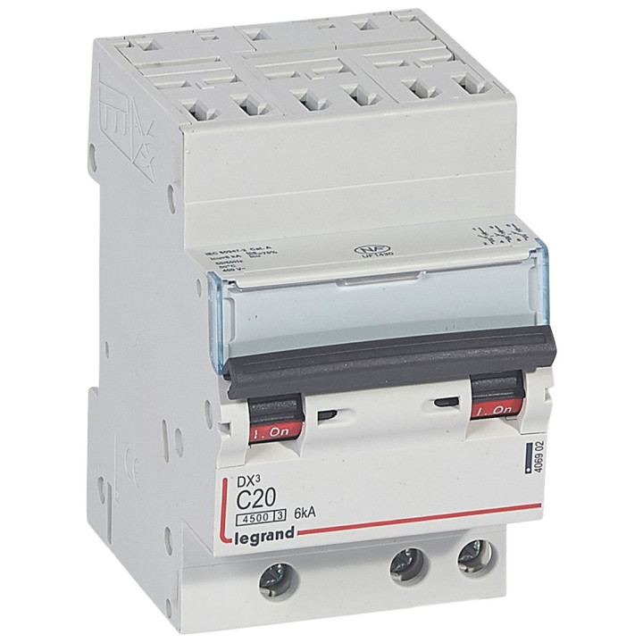 Legrand - Disjoncteur DNX³4500 6kA arrivée automatique sortie à vis - tripolaire 400V~ 20A courbe C - 406902