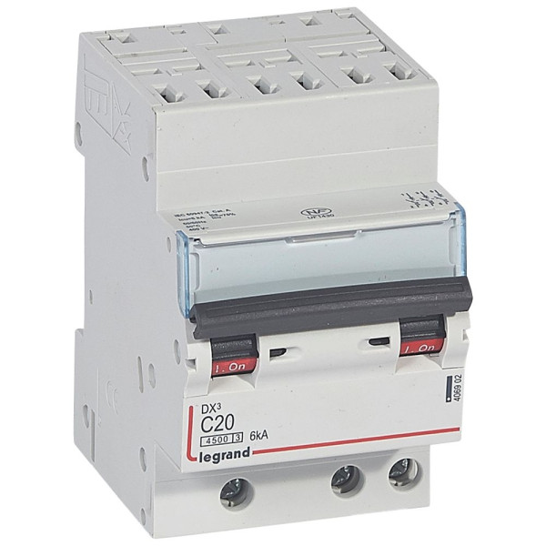 Legrand - Disjoncteur DNX³4500 6kA arrivée automatique sortie à vis - tripolaire 400V~ 20A courbe C - 406902
