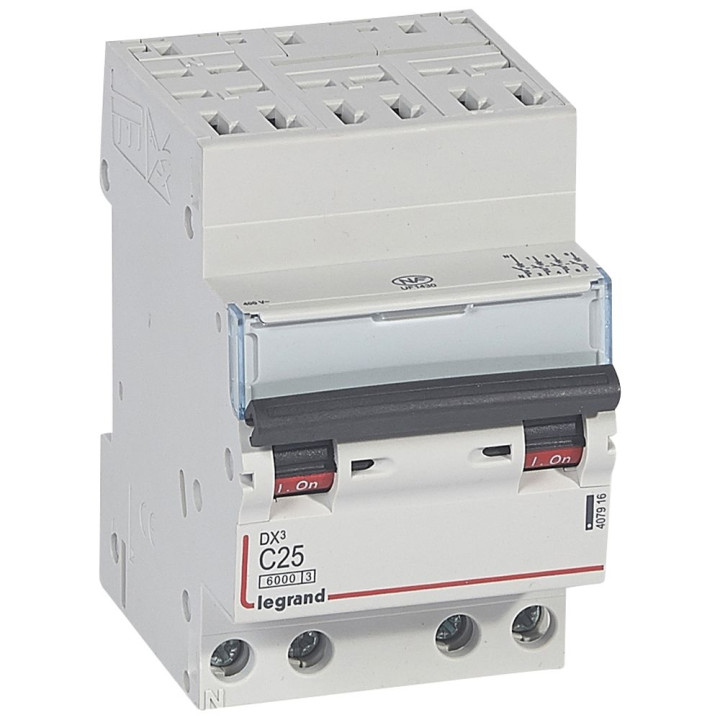 Legrand - Disjoncteur DX³ 6000 - auto/vis- 4P- 400V - 25A-courbeC - peigne HX³ opti 4P - 3M - 407916