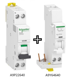 Schneider - Acti9 iDT40 - LOT Disjoncteur 40A type C + Bloc Vigi 40A 30mA type ASI - Réf.: A9P22640 + A9Y64640