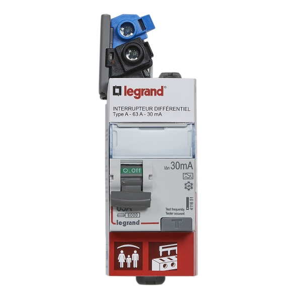 LEGRAND - ID DX3 2P - 63A - 30mA - Type A - alimentation câble - Réf : 411651+405209