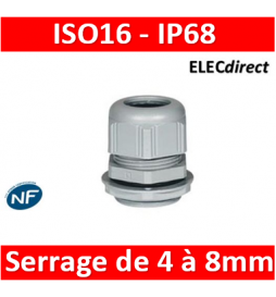 Legrand - Presse-étoupe plastique - IP68 - ISO 16 - RAL 7001 - 098001