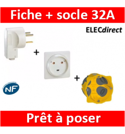 Legrand - Socle 32A - Plast - 2P+T - à VIS - éclips + Fiche 2P+T 32A + boîte - 055812+055802+080086