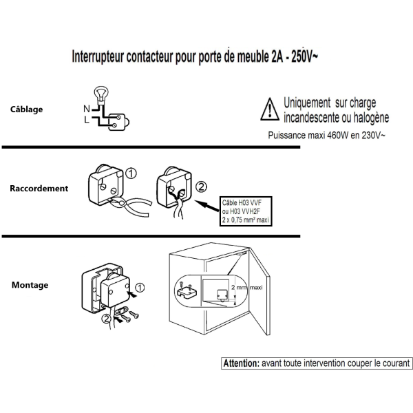 Legrand - Interrupteur contacteur de porte - 2A - 250V - Réf : 040175