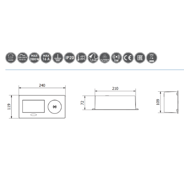 GTV Lighting - Bloc prise à encastrer AVARO - chargeur induction - 1 prise - 2 USB - Aluminium - Réf.: AE-PB1FAVAP-53