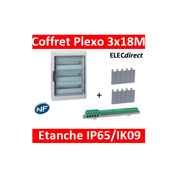 Legrand 001923 - Plexo Tableau Électrique Étanche 3x12 Modules Avec Embouts  À Perf. Directe - Ip65 - Ik09 - Gris