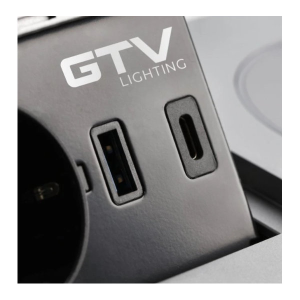 GTV Lighting - Bloc prise à encastrer AVARO - chargeur induction - 1 prise - 2 USB - Aluminium - Réf.: AE-PB1FAVAP-53