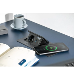 GTV Lighting - Bloc prise à encastrer AVARO - chargeur induction - 1 prise - 2 USB - Aluminium - Réf.: AE-PB1FAVAP-53