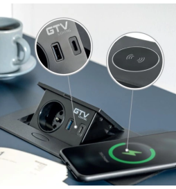 GTV Lighting - Bloc prise à encastrer AVARO - chargeur induction - 1 prise - 2 USB - Aluminium - Réf.: AE-PB1FAVAP-53