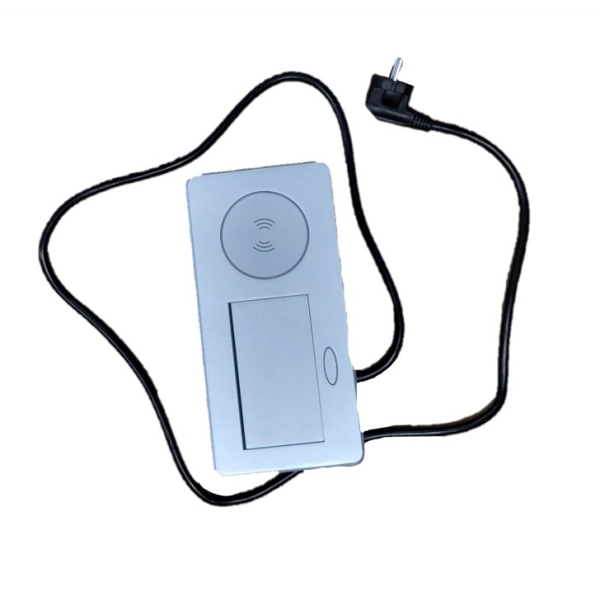 GTV Lighting - Bloc prise à encastrer AVARO - chargeur induction - 1 prise - 2 USB - Aluminium - Réf.: AE-PB1FAVAP-53