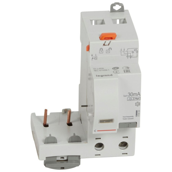 Legrand - Bloc Diff - 40A - 30mA - Type F - 2 Pôles - Pour disjoncteur DX³ 1 mod/pôle - Départ Bas Vis - Réf. : 410434
