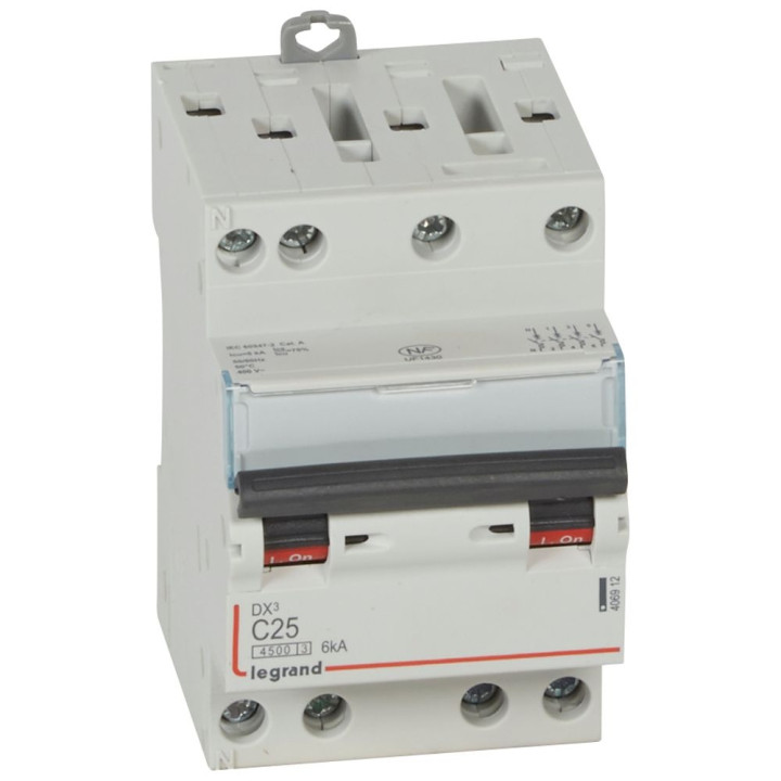 Legrand - Disjoncteur 4P DX3 - 25A - 6kA - courbe C - Réf : 406912
