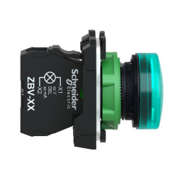 Schneider - Harmony XB5 - Voyant Vert rond Ø22 - IP66 - LED intégrée - 240V - Réf : XB5AVM3