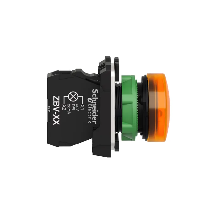 Schneider - Harmony XB5 - Voyant Orange rond Ø22 - IP66 - LED intégrée - 240 V  - Réf : XB5AVM5