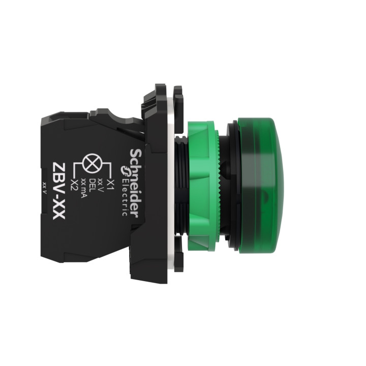 Schneider - Harmony XB5 - Voyant Vert rond Ø22 - IP66 - LED intégrée - 24V - Réf : XB5AVB3