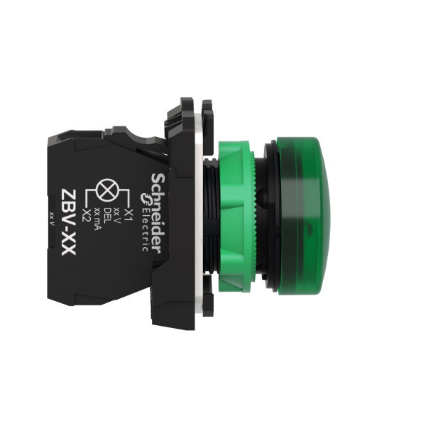 Schneider - Harmony XB5 - Voyant Vert rond Ø22 - IP66 - LED intégrée - 24V - Réf : XB5AVB3