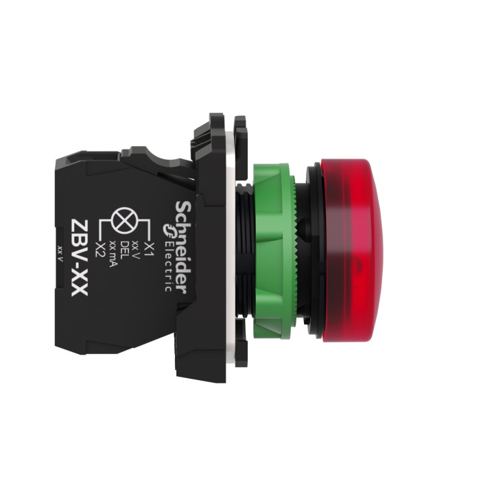 Schneider - Harmony XB5 - Voyant Rouge rond Ø22 - IP66 - LED intégrée - 24V - Réf : XB5AVB4