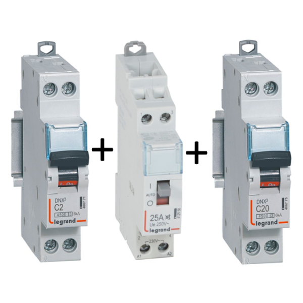 Legrand - LOT - Contacteur CX3 J/N heures creuses + disjoncteur 2A DNX3 + disjoncteur 20A DNX3 - 412558+406771+406775