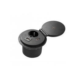 GTV Lighting - Bloc prise encastrable - chargeur induction 5W - 1 prise, 2 USB, RJ45 et HDMI - Noir - Réf.: AE-BPW1FACP-20