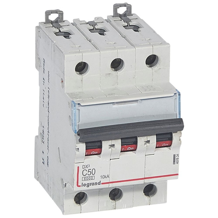 Legrand - Disjoncteur - 3P - 50A - Courbe C - DX3 6000/10kA - Vis/Vis - Réf : 407834