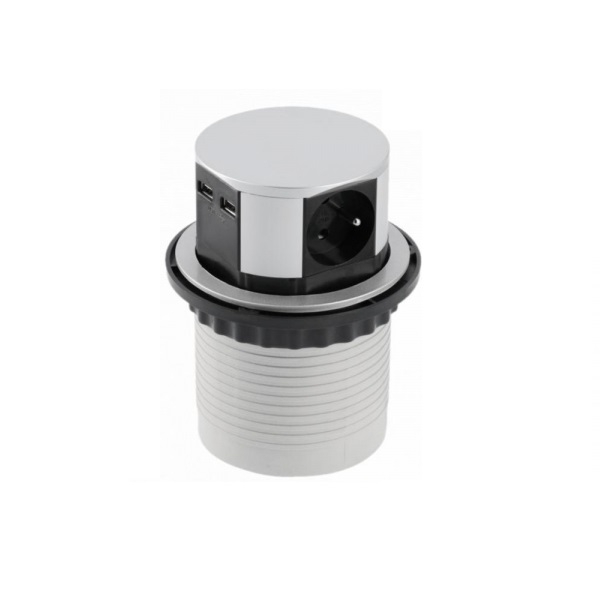 GTV Lighting - Multiprise encastrable COMFORT Ø100 - 3 x 2P+T + 2 x USB-A -Réf.: AE-BPW3U100U-53