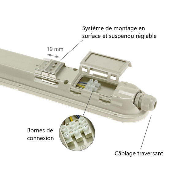 Spectrum - LOT de 6 Réglette LED Limea GIGANT - Etanche - 120cm - 50W - 6000LM - IP65 - Réf : SLI028112NW_PW