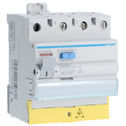 HAGER - Inter dif - 3P+N 25A - 30mA - type A HI - à bornes décalées - Réf : CDH825F