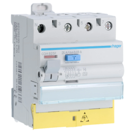 HAGER - Inter dif - 3P+N 25A - 30mA - type A HI - à bornes décalées - Réf : CDH825F