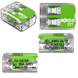 WAGO - Boîte de 100 Bornes GREEN Range auto fils souple / rigide 2x (0,2 à 4mm2) - Réf : WAG 221-422