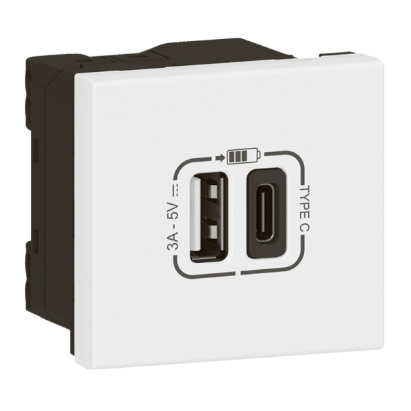 Legrand - Prise USB Type-A + USB Type-C - 3A - 15W - 2 modules - Blanc - Mosaic Link - Réf : 077570L