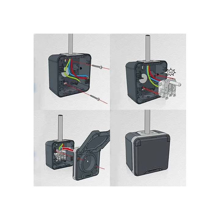Eur'Ohm - OXXO - Prise de courant 2P+T - Saillie - IP55 - IK08 - Connexion automatique - Anthracite - Réf : 60840