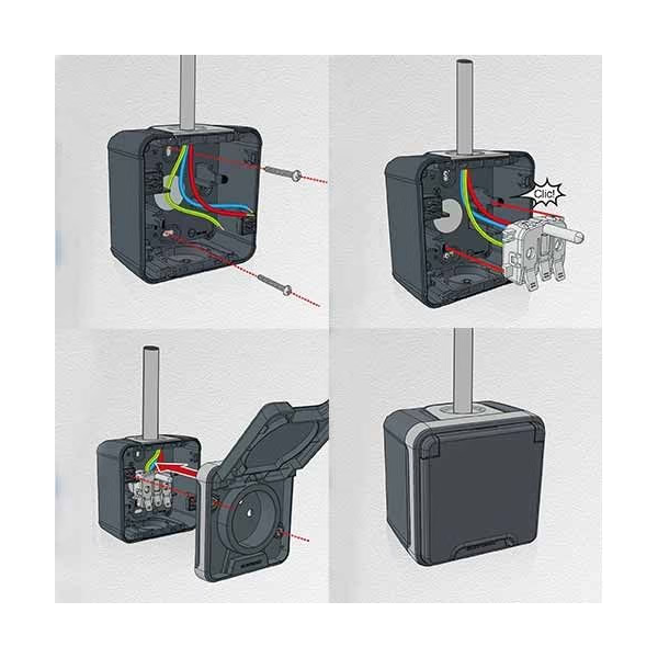 Eur'Ohm - OXXO - Prise de courant 2P+T - Saillie - IP55 - IK08 - Connexion automatique - Anthracite - Réf : 60840
