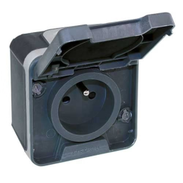 Eur'Ohm - OXXO - Prise de courant 2P+T - Saillie - IP55 - IK08 - Connexion automatique - Anthracite - Réf : 60840