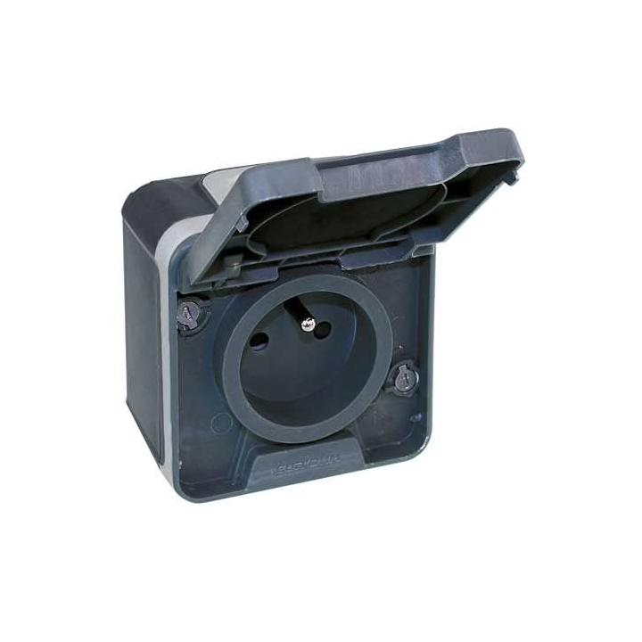 Eur'Ohm - OXXO - Prise de courant 2P+T - Saillie - IP55 - IK08 - Connexion automatique - Anthracite - Réf : 60840