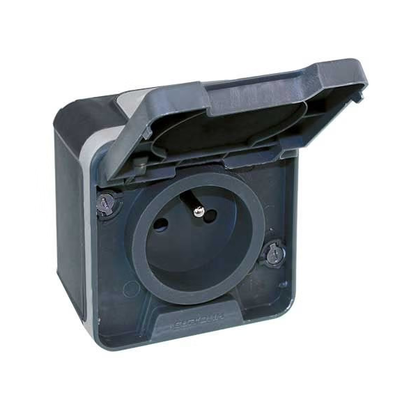 Eur'Ohm - OXXO - Prise de courant 2P+T - Saillie - IP55 - IK08 - Connexion automatique - Anthracite - Réf : 60840