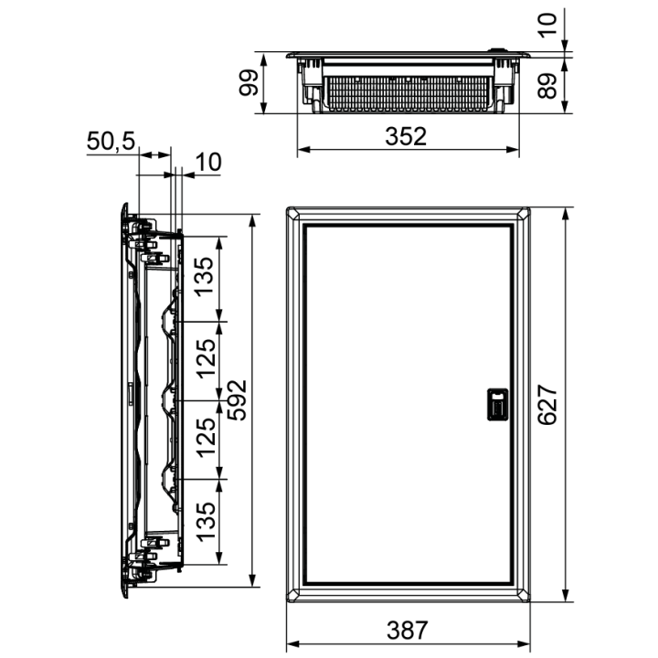 Digital Electric - Coffret encastré vide - IP40 porte métal extra plate - 3 rangées - 42 mod - Réf : 07436