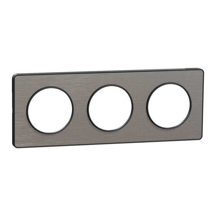 Schneider - Odace - Touch - Plaque 3 postes - entraxe 71 mm - ALU brossé avec liseré anthracite - Réf : S540806J